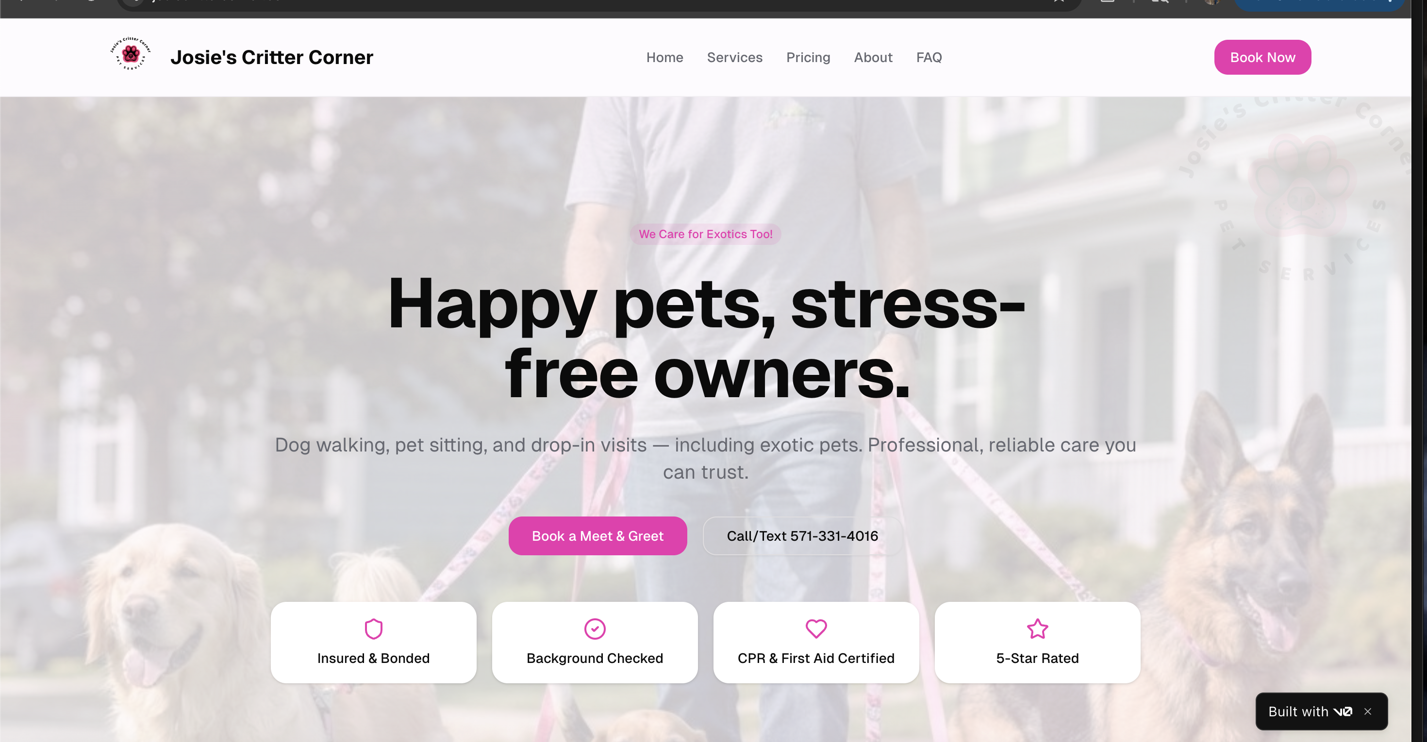 Josie's Critter Corner - Pet Care Business Website Design